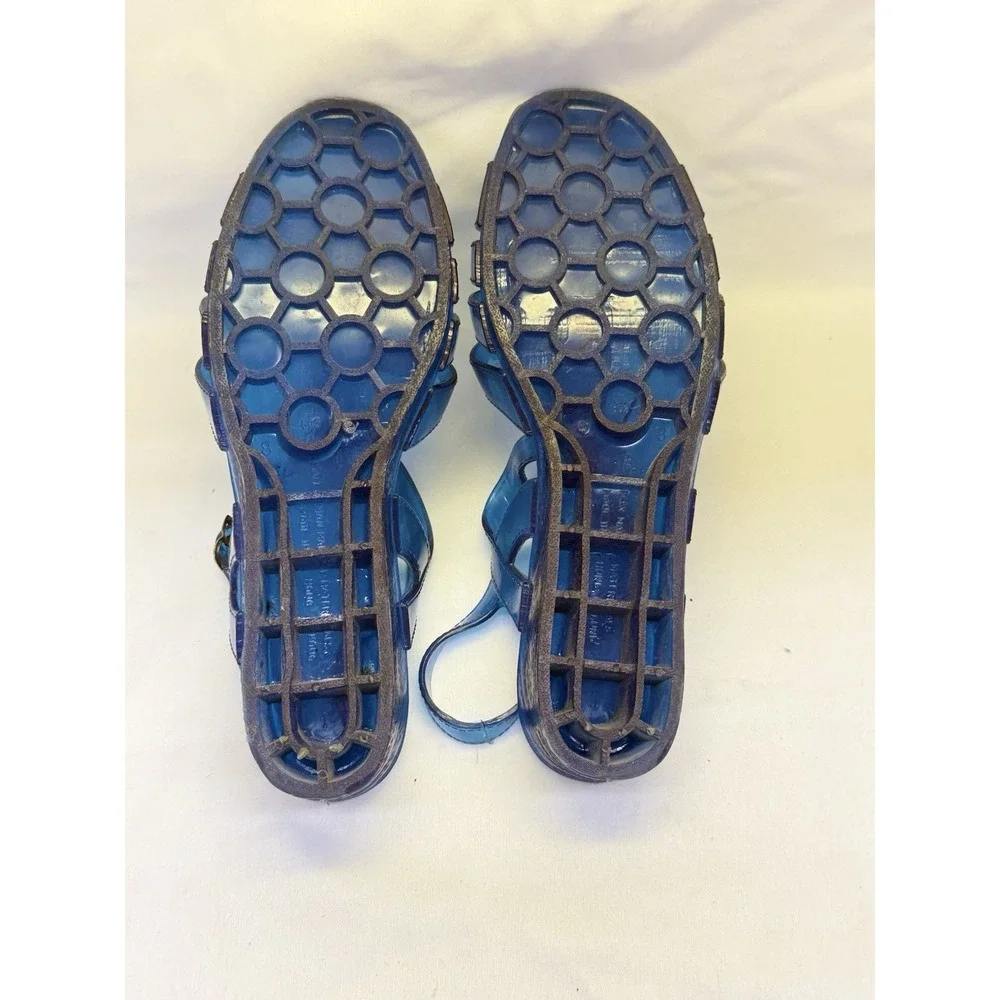 VTG Women's Translucent Blue Jelly Sandals Woven Fisherman Silhouette Sz 8